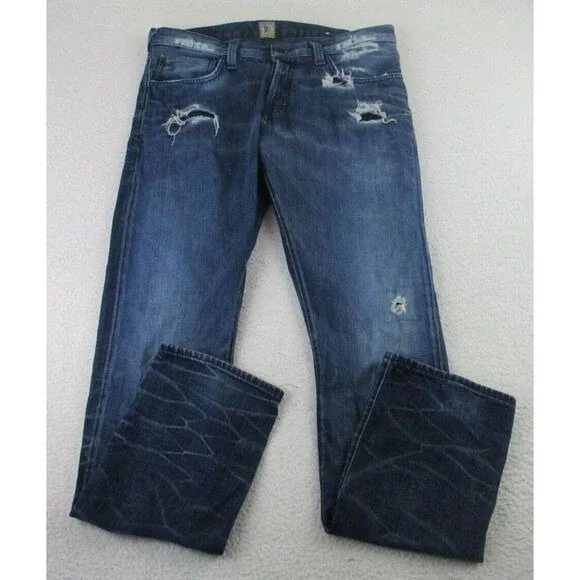 PRPS Jeans Mens 34x34 Blue‎ Demon Fit Button Fly Dark Denim Distressed E72B102P